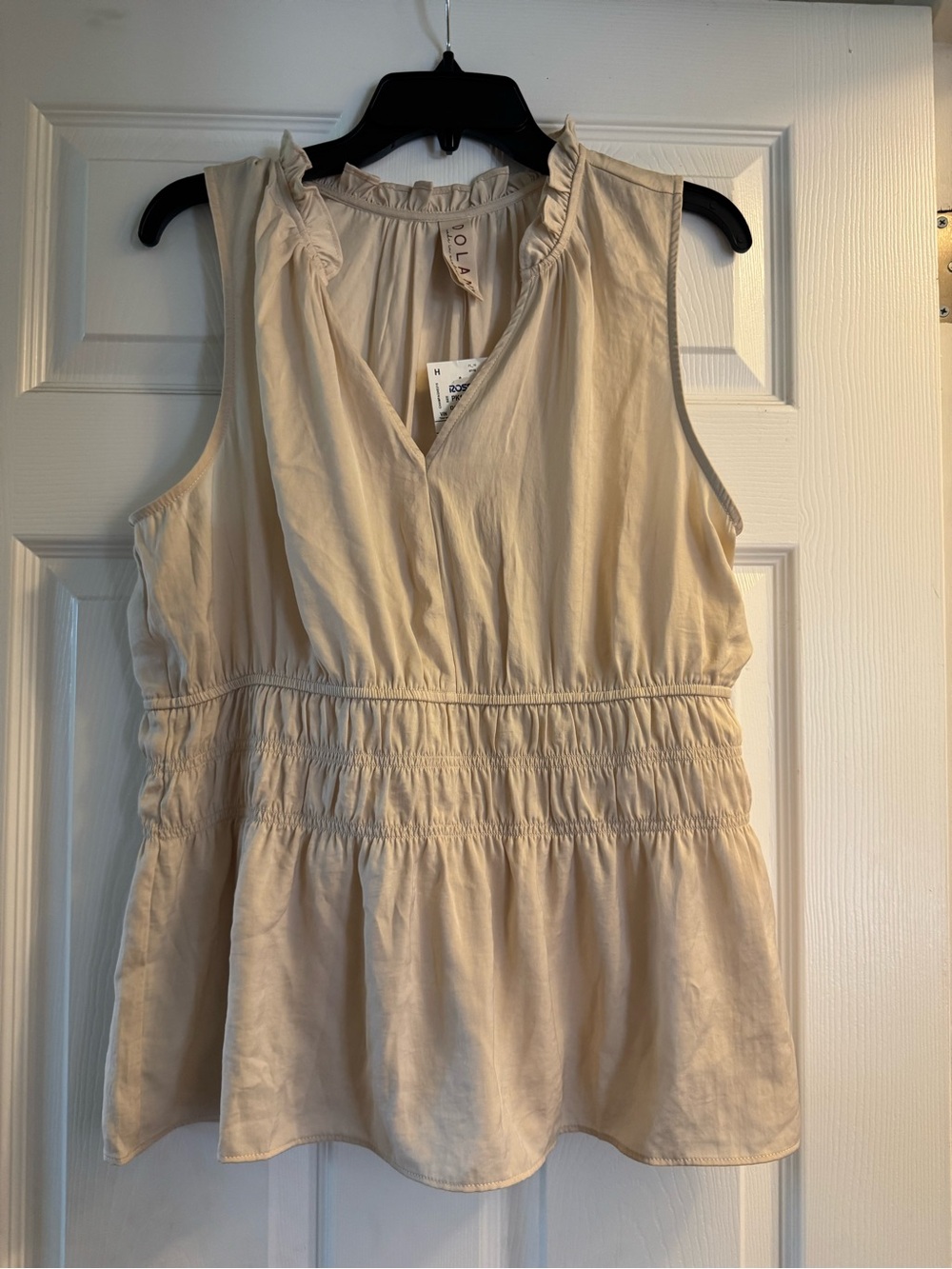dolan Cream Smocked Waist Ruffle V-Neck Camisole